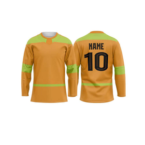 เสื้อฮอกกี้น้ำแข็งผู้ชายสั่งทำพิเศษ สีแดงทอง แขนยาว ระบายเหงื่อได้ดี พิมพ์ลายทีม หมายเลขทีม โพลีเอสเตอร์ ทรงปกติ - Product Image 6