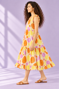 Vestido Midi de Algodón sin Mangas para Mujer, con Volantes en el Cuello, Estampado Abstracto Multicolor, Estilo Casual de Verano, Corte en A - Product Image 3