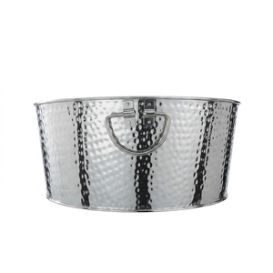 Luxury Hammered Stainless Steel Round Ice Bucket With Folding Side Handles Premium Party <b>Champagne</b> Beverage Tub For Wedding - Product Image 4