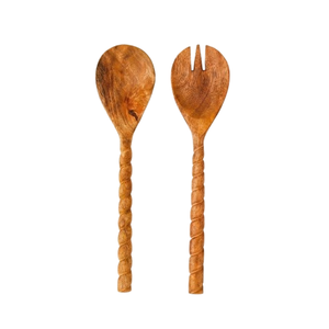 Juego de servidores de ensalada de madera ecológicos con mango de resina, cucharas y tenedores de madera minimalistas de calidad alimentaria para venta al por mayor - Product Image 4