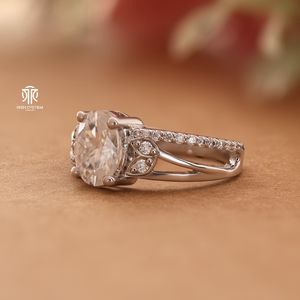 Women's Trendy Moissanite Ring Round Shape Split Shank Design in 925 Sterling Silver Wedding Engagement Jewelry - Product Image 3