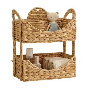 Eco-Friendly Water Hyacinth Tiered Diaper Caddy, Scalloped <b>Stacked</b> Organizer <b>Basket</b> for Nursery, Cosmetics & Bathroom <b>Storage</b> - Product Image 1