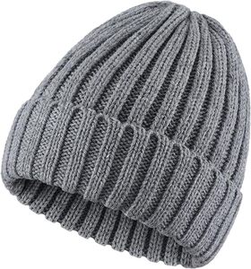 Bonnet en tricot côtelé 100% acrylique uni, bonnet d'hiver court rayé streetwear unisexe - Product Image 1