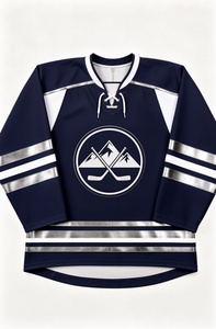 Jersey de Hockey sobre Hielo Sublimado Personalizado para Hombre, Manga Larga, Logotipo de Oso, Azul Marino y Dorado, Ropa Deportiva Transpirable de Poliéster - Product Image 3