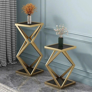 Luxury Geometric Gold 304 Stainless Steel Accent <b>Side</b> <b>Table</b> Metal Pedestal for Living Room Furniture - Product Image 1