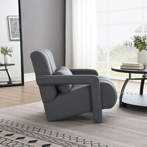 Poltrona Moderna e Confortevole in Tessuto di Lino con Cuscino, Grigio Scuro, per Soggiorno e Camera da Letto - Product Image 3