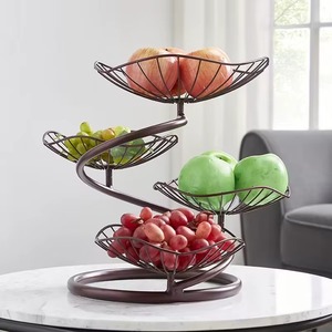 Custom Design Gold Plated Round Wrought Iron 3 Layered Fruit Object <b>Basket</b> Metal <b>Wire</b> <b>Storage</b> <b>Basket</b> <b>for</b> Home Hotel - Product Image 5
