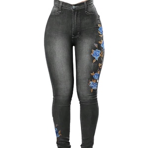 Pantalones bordados en 3D con estilo personalizado 2025 pantalones vaqueros lavados transpirables de primera calidad 100% pantalones lápiz de algodón orgánico para mujer - Product Image 1