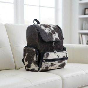 Unisex Cowhide Leather School Bag With Buckle Closure Shoulder Straps Fashionable Daily Use Travel Bagpack - Product Image 6