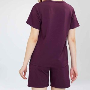 Conjunto de 2 Piezas para Mujer, Color Morado, Estampado con la Letra L.A. de Los Ángeles, Shorts Casuales, Cuello Redondo, Manga Corta, Corte Holgado, Ropa de Primavera/Verano - Product Image 3
