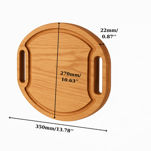 Planche à découper ronde en bois d'acacia avec poignées, planche de service en bois massif, planche à découper de cuisine écologique, fournisseur OEM - Product Image 2