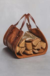 Sac de transport robuste en cuir véritable pour bûches de bois, sac de rangement portable pour bois de chauffage, équipement de cheminée LLR-0123 - Product Image 1