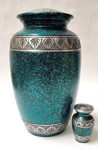 Urna Azul Brillante con Banda de Hojas Plateadas, Diseño Tradicional Hecho a Mano para Exhibición Artística de Condolencias - Product Image 5