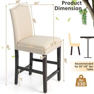 Juego de 2 Taburetes de Bar Acolchados con Altura Ajustable, 25 Pulgadas de Altura para Barra, con Patas de Madera de Caucho para Cocina - Product Image 3