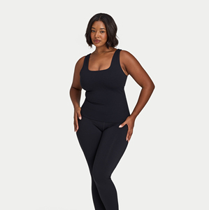 Débardeur côtelé personnalisé pour femme avec logo, en coton et élasthanne, à bretelles larges, coupe ajustée, sans manches, col en U, uni, très extensible, pour le sport - Product Image 3