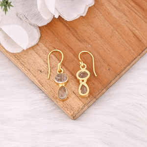 Natural Golden Rutile Brass Gold Plated <b>Hook</b> <b>Earrings</b> Handmade Gemstone Jewelry for Women - Product Image 4