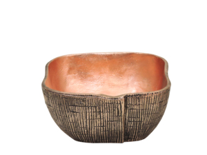 Copper and Bronze Textured Aluminum Square Bowl – Rustic Textured <b>Table</b> Centerpiece and Modern Abstract Decorative Fruit Tray - Product Image 1