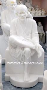 Belle sculpture de Sai Baba en marbre blanc pur de Makrana, en position assise, statue polie faite à la main, fabricant pour temple - Product Image 6