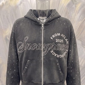 เสื้อสเวตเชิ้ตมีฮู้ดแบบซิป Snowgrace สีดำ พิมพ์ลายดาวด้านหน้า โลโก้ลำลอง ใส่ได้ทั้งชายและหญิง สำหรับฤดูใบไม้ร่วง - Product Image 4