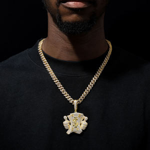 Iced Out Money <b>Stack</b> Pendant <b>Necklace</b> 18K Gold Plated Hip Hop Jewelry for Men - Product Image 3