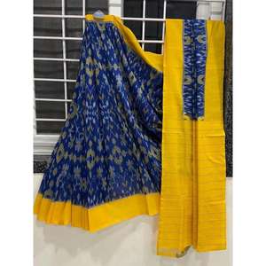 FANCY LINEN DIGITAL PRINT TRABAJO SAREE CON BOLUSE DESCOSTADO AZUL - Product Image 1