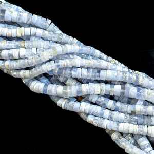 ลูกปัดหินอาเกตลูกไม้สีน้ำเงินธรรมชาติทรงเหลี่ยมขนาด 6-7 มม. รูปทรงยางรถยนต์ ลูกปัดพลอยหลวมสำหรับทำเครื่องประดับ ลูกปัดอาเกตลูกไม้ - Product Image 3