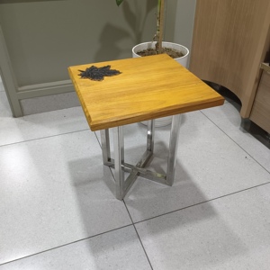 Modern <b>Wooden</b> Side Table With Leaf Inlay Contemporary Design Living Room Furniture Durable Metal Legs - Product Image 5