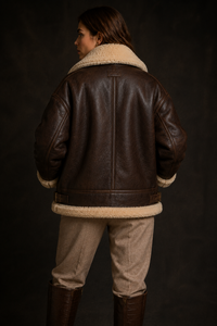 Veste en cuir véritable en peau de mouton pour femme, doublée de fourrure, style aviateur, luxe, vêtement d'extérieur en cuir haut de gamme pour l'hiver - Product Image 5