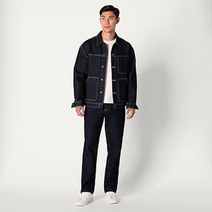<b>Men's</b> Classic Dark Blue <b>Denim</b> <b>Jacket</b> Turn-down Collar Button Front Solid Color Washed Cotton Regular Fit Autumn Workwear Style - Product Image 3