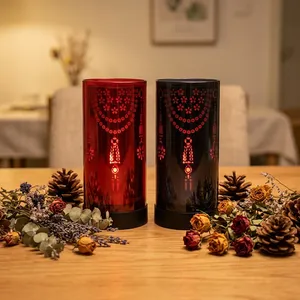 Cylinder Votive Glass <b>Candle</b> Jar With <b>Red</b> And Black Floral Pattern Heat Resistant Home Decoration - Product Image 1