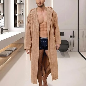 Peignoir Homme en Polaire Sherpa Entièrement Doublé, Ensemble Complet, Robe Contrastante Longue en Peluche, Vêtement de Nuit 100% Coton Polaire pour l'Hiver – Vente en Gros - Product Image 3