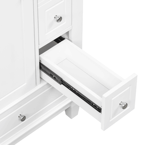 Mobile Bagno Bianco Autoportante con Top in Ceramica, Ripiani Contenitori, Lavabo da 24 Pollici, Cassetti, in MDF e Legno Massello Impermeabile - Product Image 5