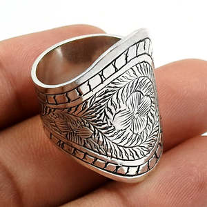 Ethnic Design Hand-Engraved <b>Ring</b> Crafted From 925 Sterling Silver Bohemian Imported Handcrafted Full Finger Bohemian <b>Ring</b> - Product Image 3