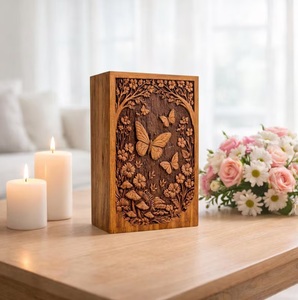 Wooden Cremation Urn for Human Pet Baby Ashes Eco-Friendly Durable Butterfly Floral Engraved Rosewood <b>Memorial</b> <b>Keepsake</b> Funeral - Product Image 3