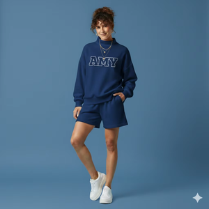Elegant Womens <b>Mock</b> <b>Neck</b> Knit <b>Top</b> and Shorts Set Solid 100% Cotton Breathable Eco-Friendly Summer Casual Outfit - Product Image 2