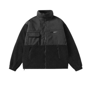 Veste d'hiver pour homme à blocs de couleur, chaude, zippée, à manches longues, col montant, style décontracté, en polaire et coton matelassé - Product Image 1