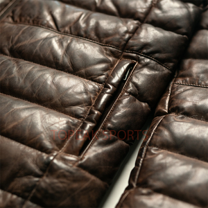 Men's Brown Leather Bomber Jacket Quilted Stand Collar Full Zip Casual Winter Fashion Biker Jacket Custom OEM Wholesale <b>Coat</b> New - Product Image 5