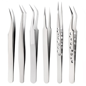 Pince à épiler courbée en acier inoxydable à marque privée, pointe lisse, longueur adaptée pour extensions de cils, outils pour cils, pince à épiler argentée pour cils - Product Image 2