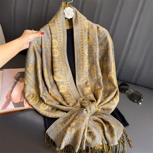 Écharpe en lin et coton doux tricoté, châles en viscose, écharpes longues à franges de luxe pour femmes - Product Image 3