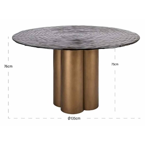 Table à manger ronde en bois massif avec plateau en marbre irrégulier moderne, base en bois nervuré, 4 places, design contemporain, meubles pour la maison - Product Image 3