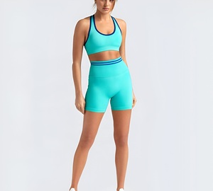 Conjunto de sujetador deportivo suave y pantalón corto con logo personalizado 2026 al por mayor, conjunto de 2 piezas de ropa deportiva sin costuras con logo - Product Image 1