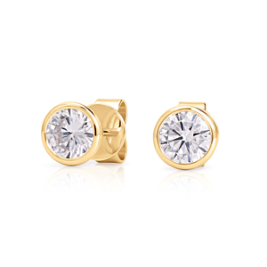 Round Lab Grown Diamond 14K Gold Bezel Set Stud <b>Earrings</b> Classic Wedding Fine Jewelry Luxury Elegant Design For Women - Product Image 4