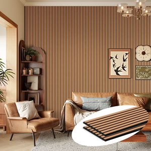 Set di 2 Pannelli Acustici in Legno Ignifugo 269x32 cm, Pannelli Decorativi 3D Scanalati Insonorizzanti per Pareti Interne, Marrone Chiaro - Product Image 1
