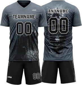 Ensemble de maillots de football pour hommes personnalisables, impression numérique, manches courtes, respirant, taille plus, séchage rapide, mélange de coton, sangle réglable - Product Image 1