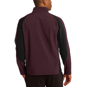 Men's Burgundy Fleece <b>Jacket</b> With Black Panels Full Zip Stand Collar Casual Windproof Outdoor Wear Autumn Regular Fit - Product Image 2