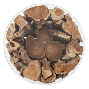 Table basse rustique en bois de teck rond, faite à la main, de style moderne, avec plateau en verre, ARTERRA, pour salon - Product Image 4