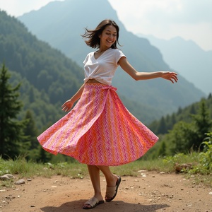 Falda envolvente atractiva de color rosa melocotón y diseño de estampado geométrico para niñas y mujeres en una mezcla cómoda de estilo Boho - Product Image 3