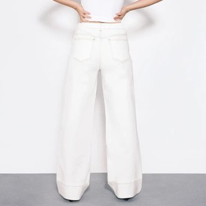 Pantalones Vaqueros de Algodón Blancos de Pierna Ancha con Logo Personalizado para Verano, de Cintura Alta, Ajuste Holgado, Largos, con Dobladillo, Casuales, Tallas Grandes para Mujer - Product Image 2