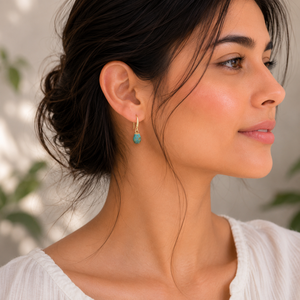 Boucles d'oreilles en turquoise Kingman Block de 11 à 12 mm, forme brute, monture en argent sterling 925 plaqué or 18 carats - Product Image 5