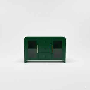 Aparador para Sala de Estar, Mueble Buffet con Tres Cajones Centrales y Dos Puertas Laterales con Frente de Vidrio, Diseño Moderno en Colores Dinámicos - Product Image 1